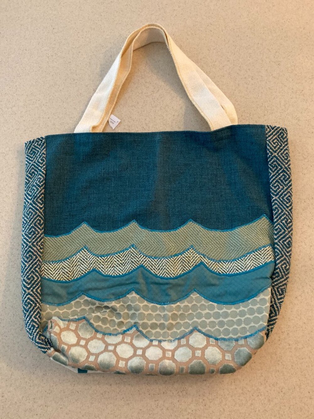 NWOT Handcrafted Tote Blues/Greens - Very Beachy - Picture 5 of 13